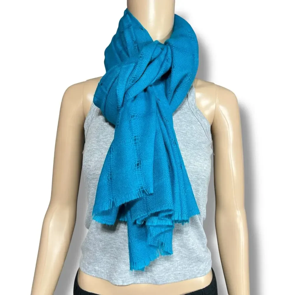 Womens Large Oversized Woven Scarf with Fringe Turquoise Teal